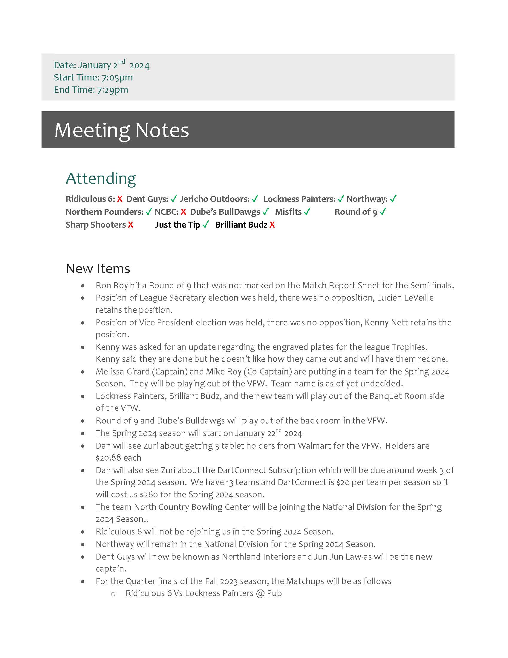 January 2024 Meeting Minutes